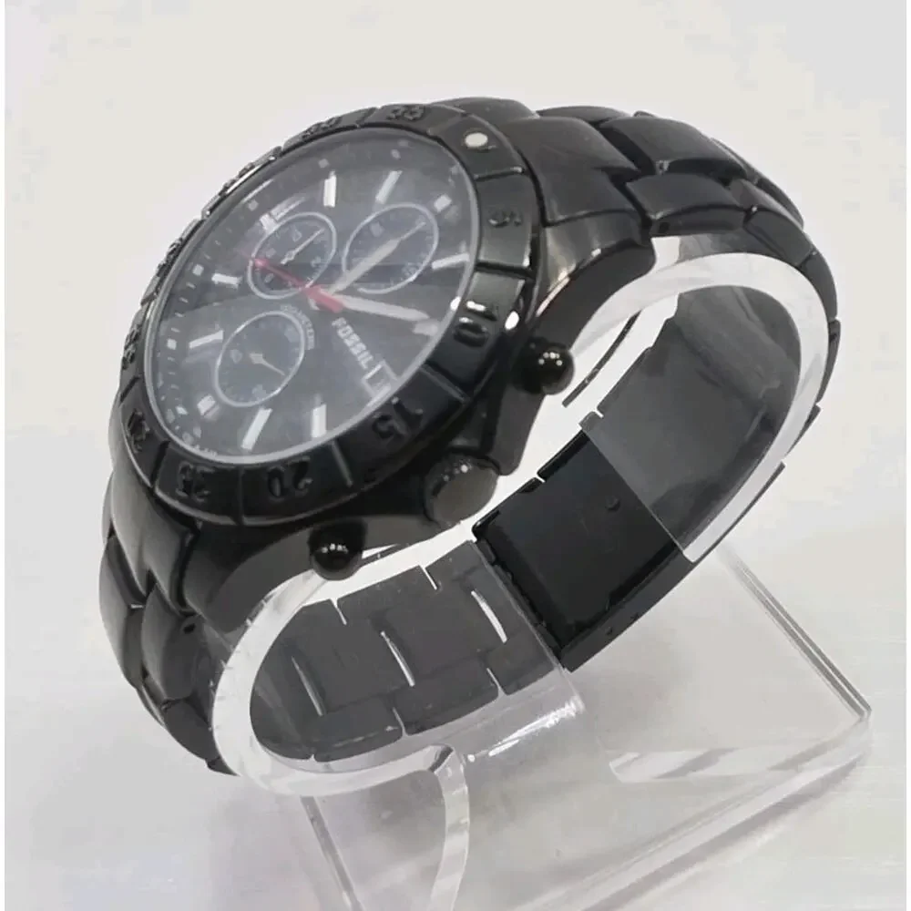Fossil Blue 250804 Men's Chronograph Watch Black Metal Band Noir New Battery 263